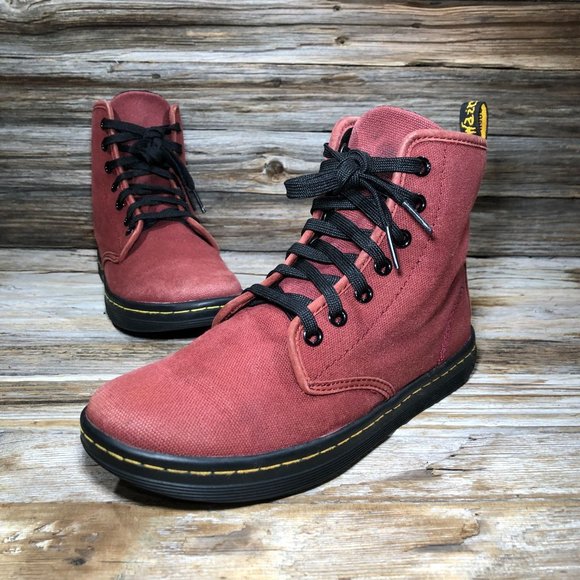 Dr. Martens Shoes - Dr. Martens Shoreditch Red Mid Canvas Boots Women US 6, UK 4, EUR 37